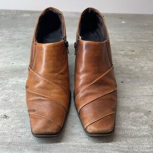 Women’s Brown Leather Ankle Booties - Side Zip Comfort